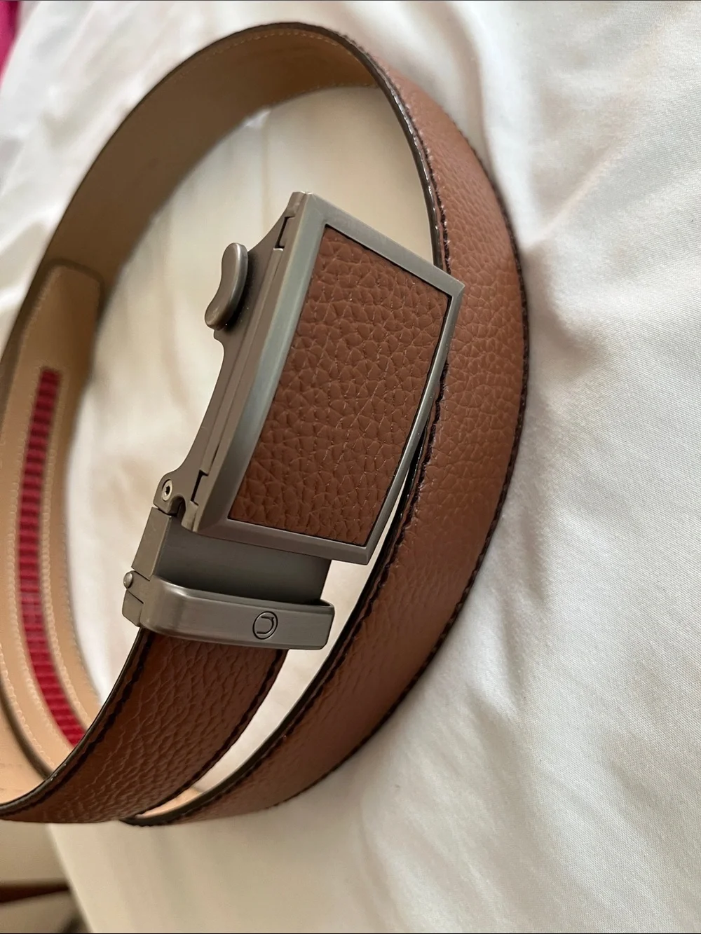Nextbelt men’s Go-in pebble ratchet belt cognac textured leather metal buckle